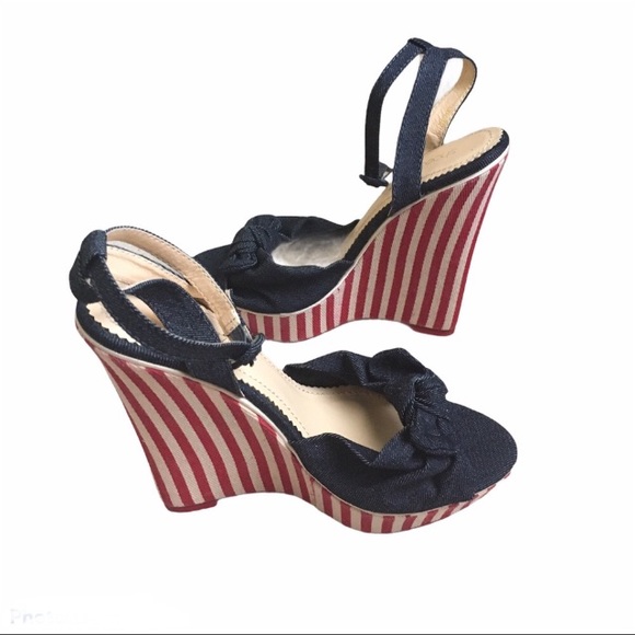 Denim Stripped Heels Peep Toe Sz.8 - Picture 6 of 7